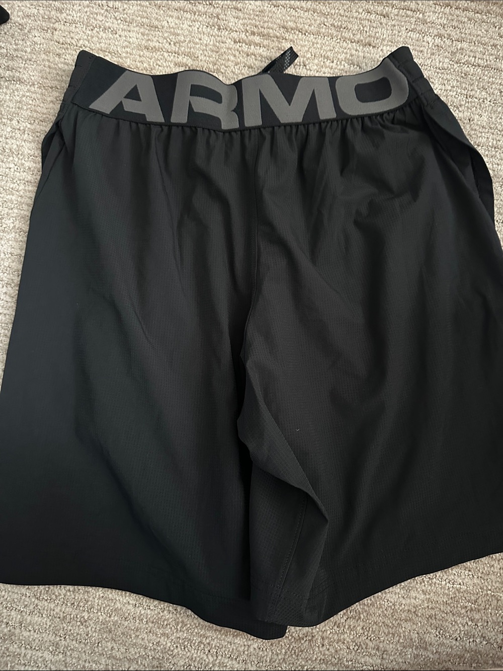 Under Armour Black Athletic Training Shorts with Gray Waistband Logo
